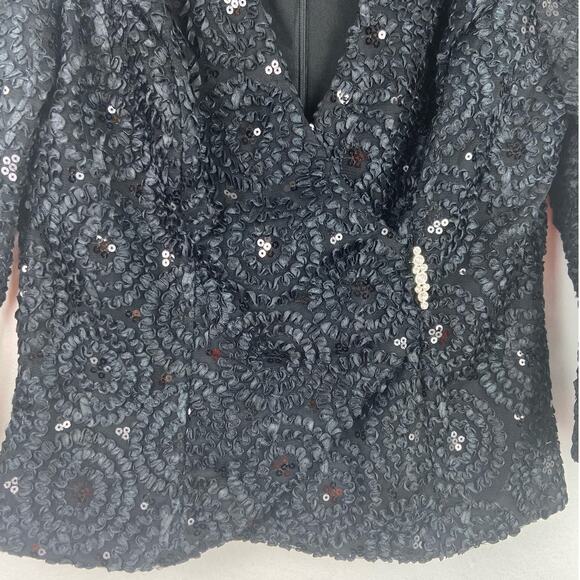 Vintage Helene Blake Sequin Wrap Evening Blouse Women 6 Lace Sleeve V Neck Black - Picture 3 of 15